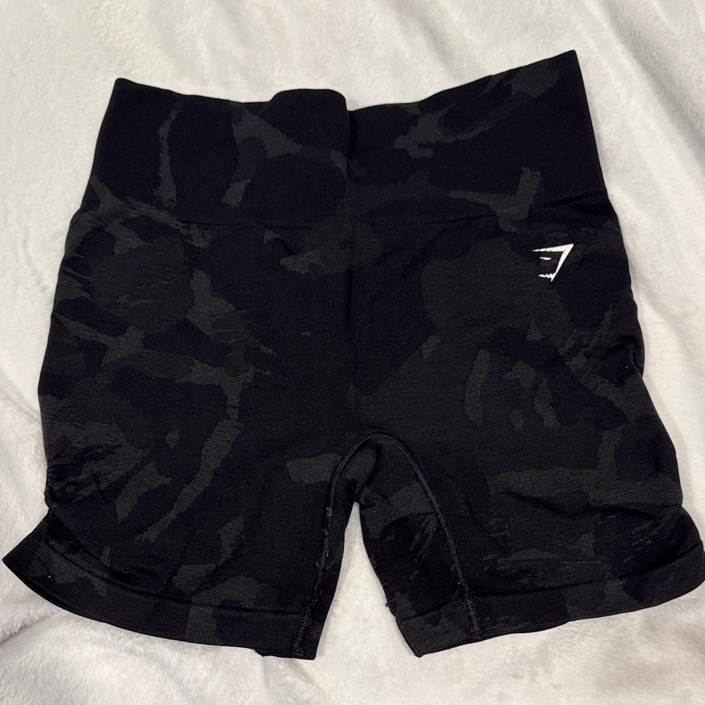 Black Gymshark Camouflage High-Waisted Athletic Shorts